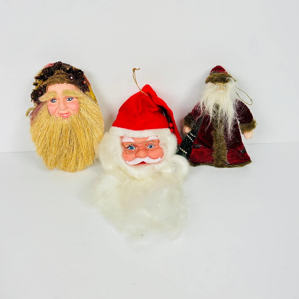 Vintage Santa Claus Head Christmas Tree Ornaments Set of 3